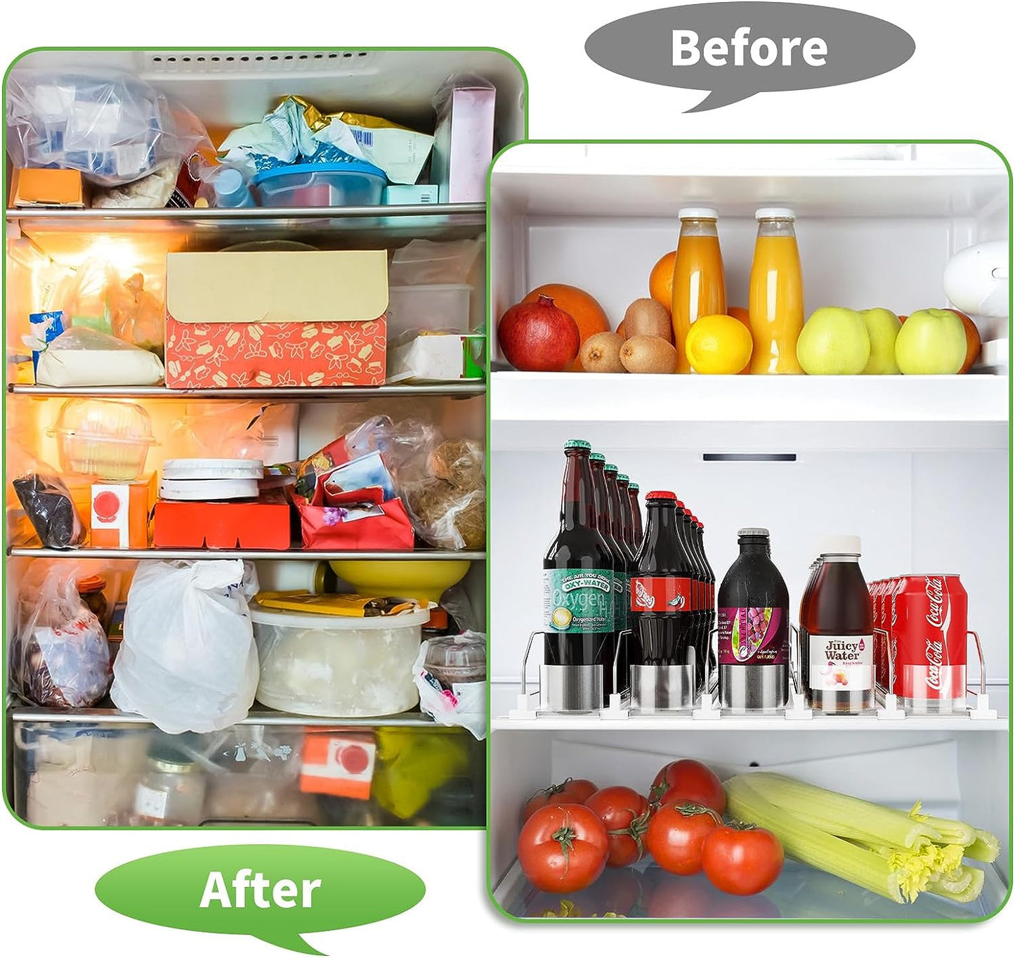SINGTIP Drink Organizer for Fridge Soda Can Dispenser Water Bottle Can Storage Organization for Refrigerator with Adjustable Pusher Glide - Perfect for Soda, Beer, and Other Beverages (5 Rows, 38CM)