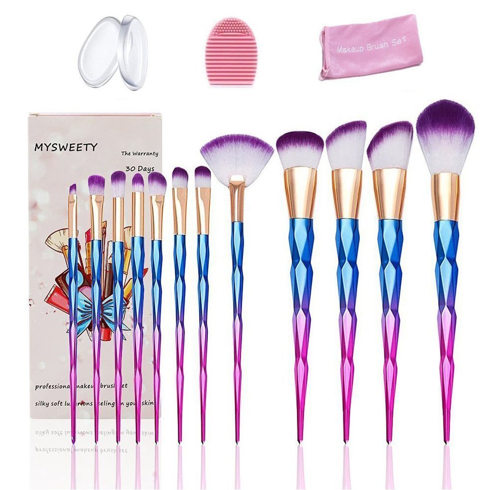 MYSWEETY 16PCS Makeup Brushes Set Makeup Foundation Eyebrow Eyeliner Cosmetic Brushes + 2pcs Silicone Makeup Sponge + 1pc Makeup Wash Egg + 1pc Makeup Brush Bag