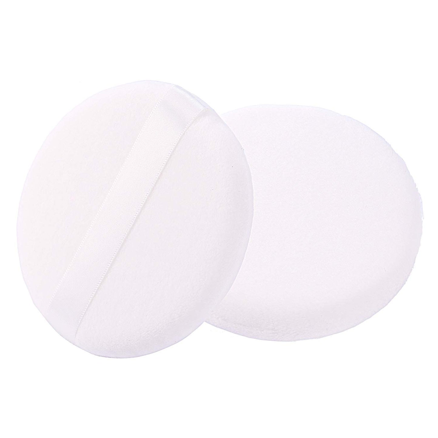 MYSWEETY Powder Puff, 4.13 Inch Powder Puff for Body Powder, Ultra Soft Velour Body Puff with Ribbon, 2pcs, White, Round