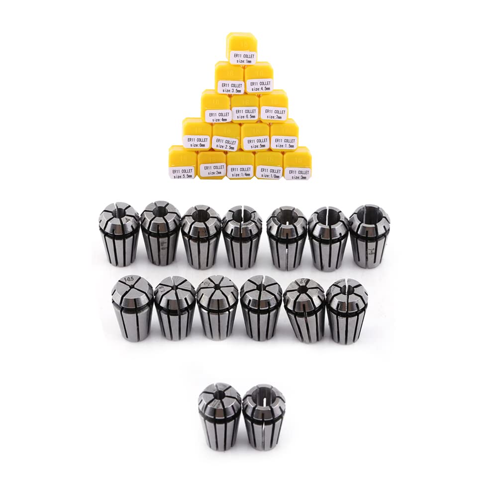 TwoWin ER11 Collet Set, 1Set 15pcs ER11 Spring Collet Chuck for CNC Engraving Machine & Milling Lathe Workholding Tool 1-7mm 1/8”,1/4”