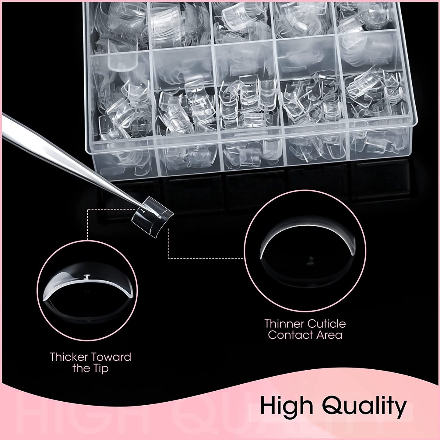 NOELNEXUS 500PCS False Nail Tips for Acrylic Nails - Clear False Nail Tips Short Artificial Tips for Manicure