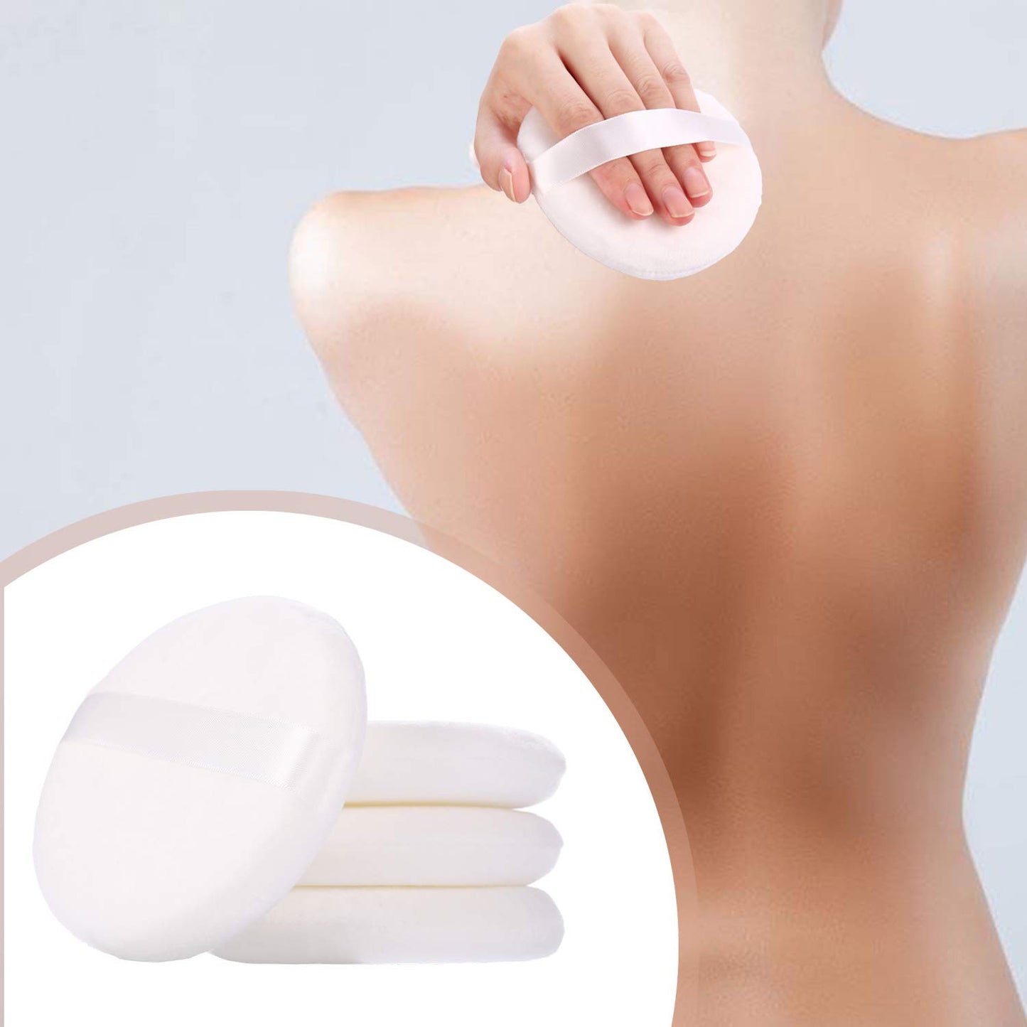MYSWEETY Powder Puff, 4.13 Inch Powder Puff for Body Powder, Ultra Soft Velour Body Puff with Ribbon, 2pcs, White, Round