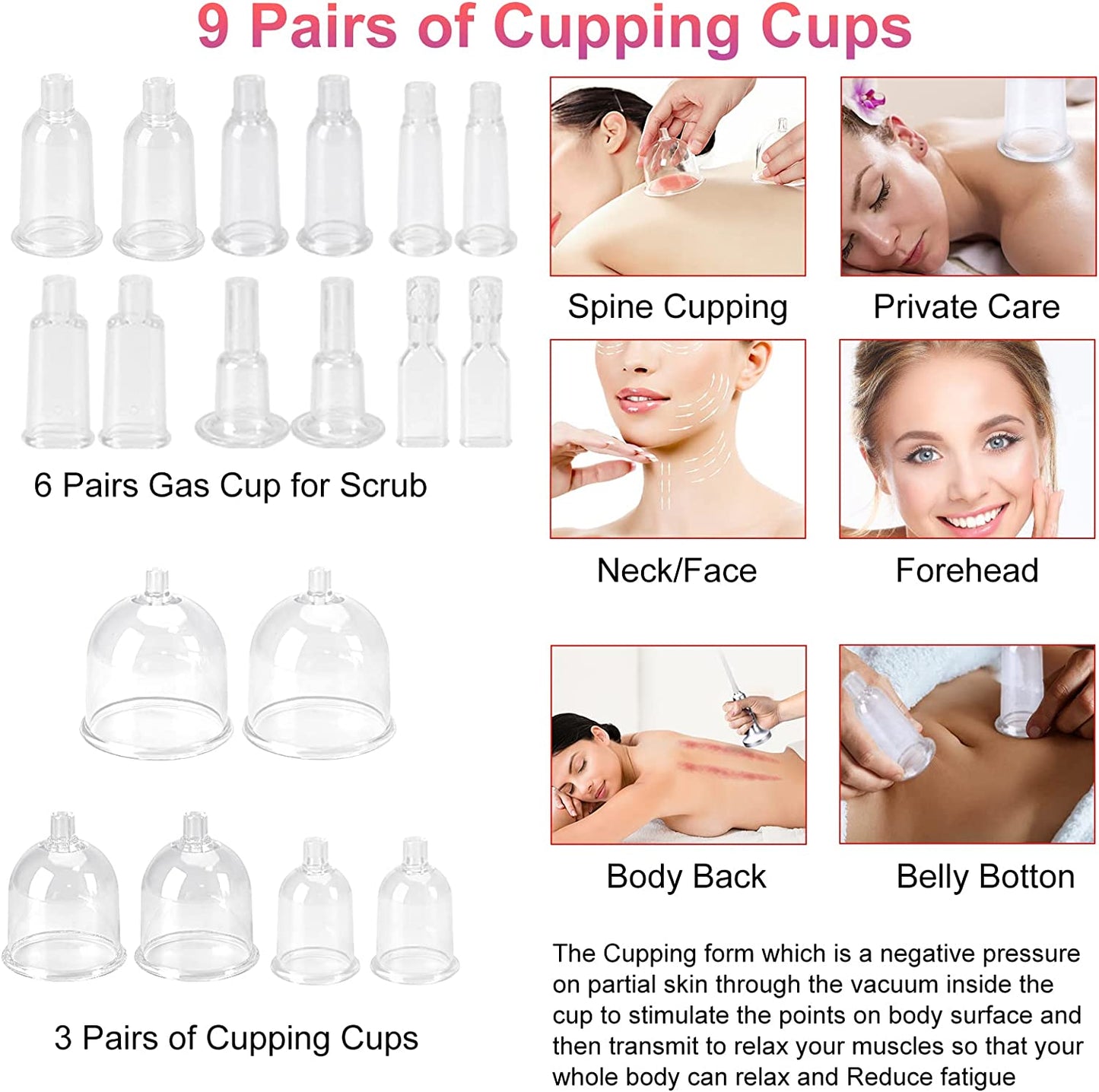 Rolelady - Touch Screen Vacuum Cupping Therapy Machine, Cups for Use in Cupping Therapy,Multiple Functional Vacuum Cupping Scraping Therapy Massage Apparatus with 24 Vacuum Cups and 3 Pumps