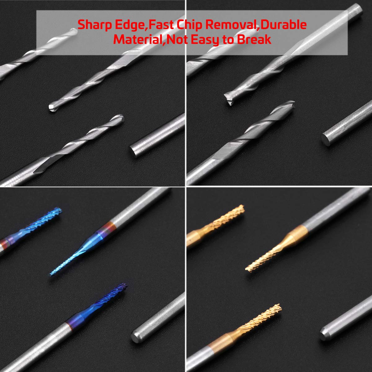 TwoWin 40Pcs End Mill Bits Set 1/8" Shank CNC Router Bits Cutting Milling Tool Engraving Cutter Including Flat Nose/Ball Nose End Mill, Nano Blue Coat/Titanium Coat 2 Flute CNC Router Bits