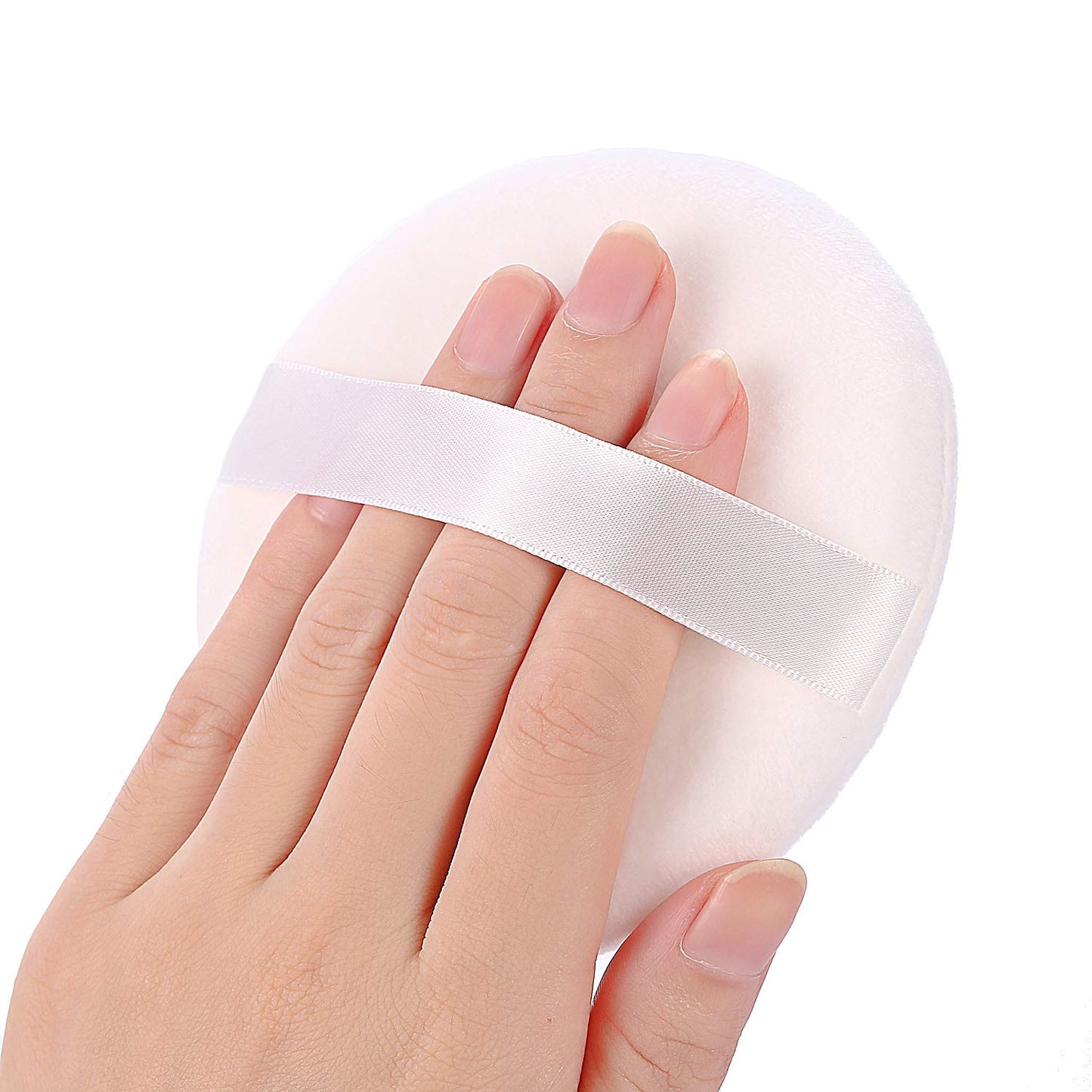 MYSWEETY Powder Puff, 4.13 Inch Powder Puff for Body Powder, Ultra Soft Velour Body Puff with Ribbon, 2pcs, White, Round