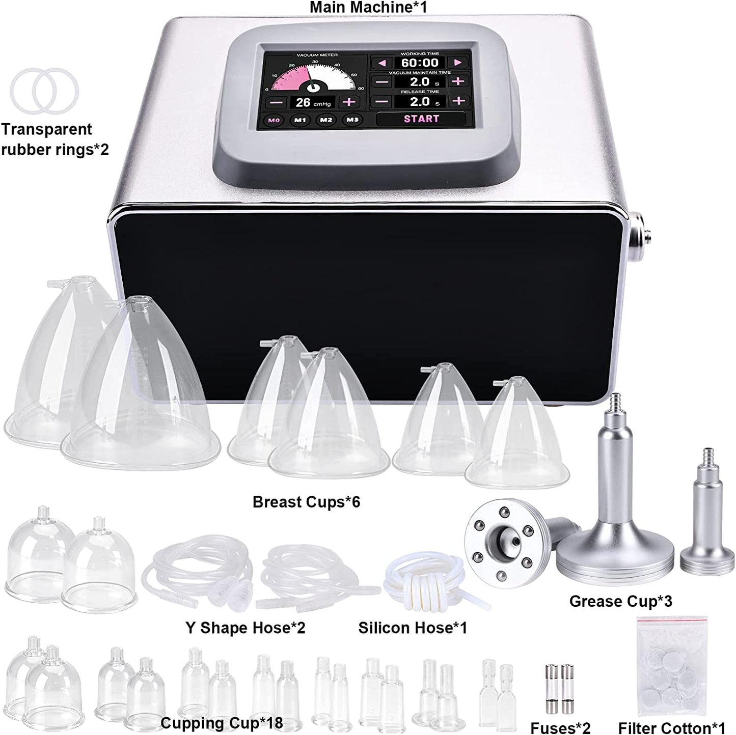 Rolelady - Touch Screen Vacuum Cupping Therapy Machine, Cups for Use in Cupping Therapy,Multiple Functional Vacuum Cupping Scraping Therapy Massage Apparatus with 24 Vacuum Cups and 3 Pumps