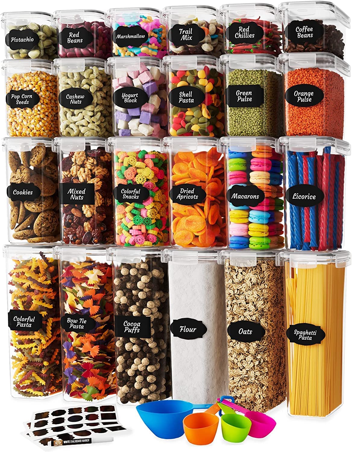 MYSWEETY Food Storage Containers Set with Lids (24 Pack) for Kitchen and Pantry Organization - BPA Free Kitchen Canisters for Cereal, Rice, Flour & Oats - Free Marker and 24 Labels