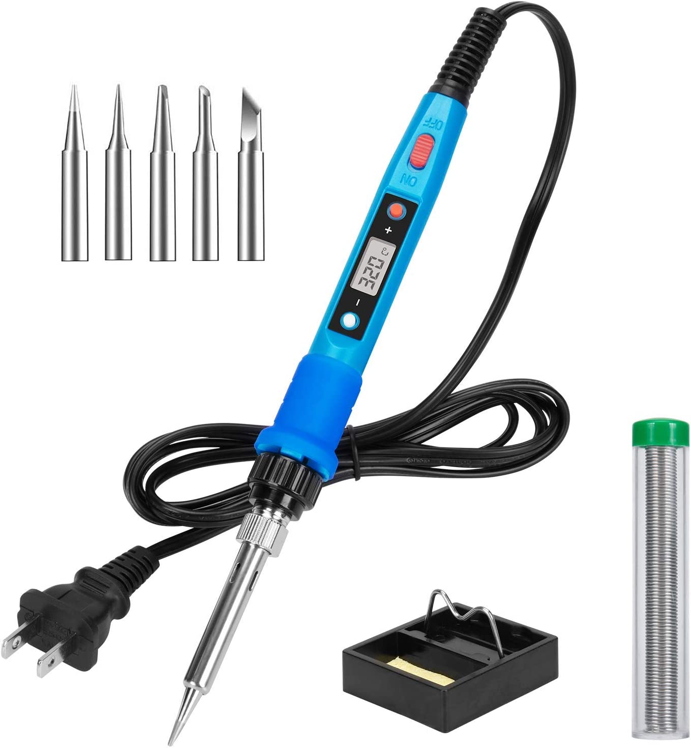 TwoWin Soldering Iron Kit, 80W 110V LCD Digital Soldering Welding Iron Kit with Ceramic Heater, Portable Soldering Kit with 5pcs Tips, Stand, Solder Tube, Sponge, for Metal, Jewelry, Electric, DIY