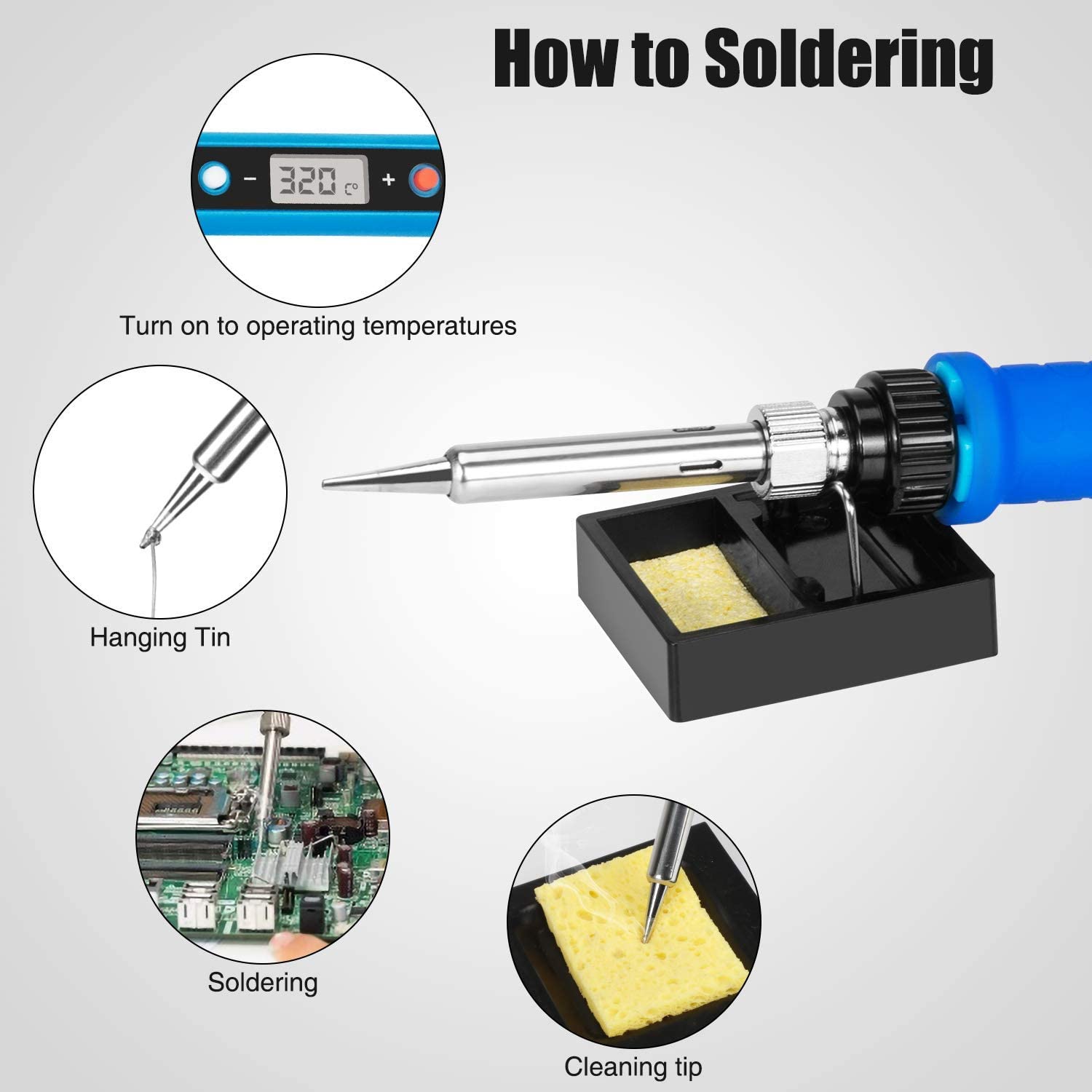 TwoWin Soldering Iron Kit, 80W 110V LCD Digital Soldering Welding Iron Kit with Ceramic Heater, Portable Soldering Kit with 5pcs Tips, Stand, Solder Tube, Sponge, for Metal, Jewelry, Electric, DIY