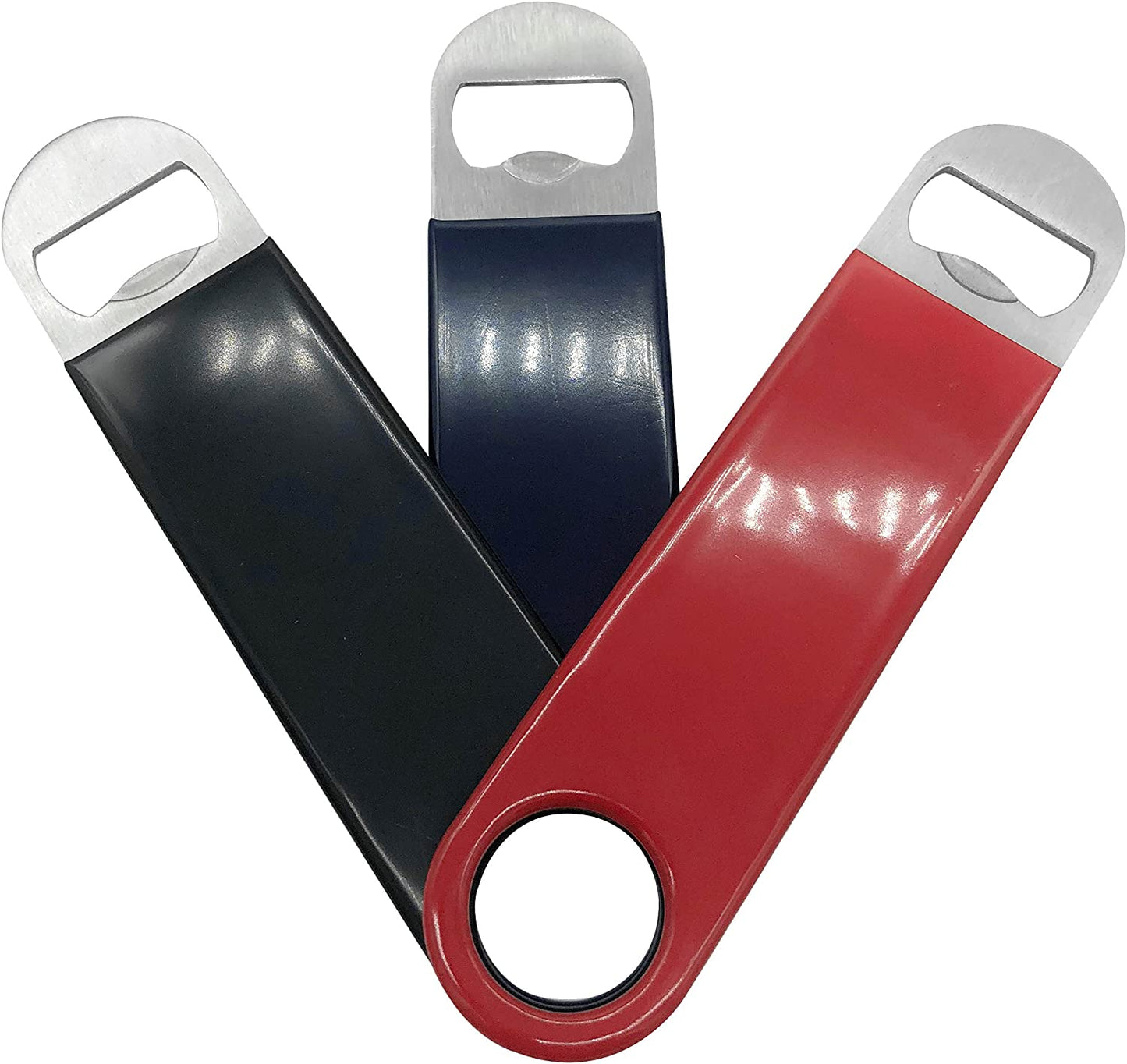 MYSWEETY  3 Pack Heavy Duty Stainless Steel Flat Bottle Opener, Solid and Durable Beer Openers, 7 inches Red, Black, Blue