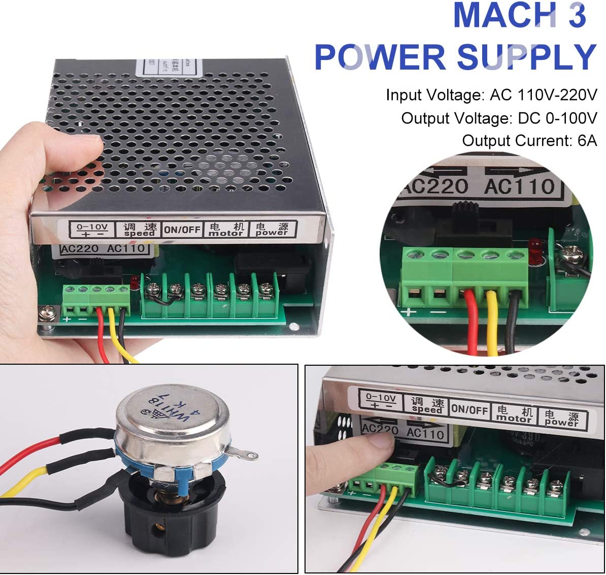 TwoWin CNC Spindle CNC Motor 110V 1.5KW Air Cooled Spindle Motor 65mm 4 Bearings 24000RPM 400HZ for CNC Router Machine