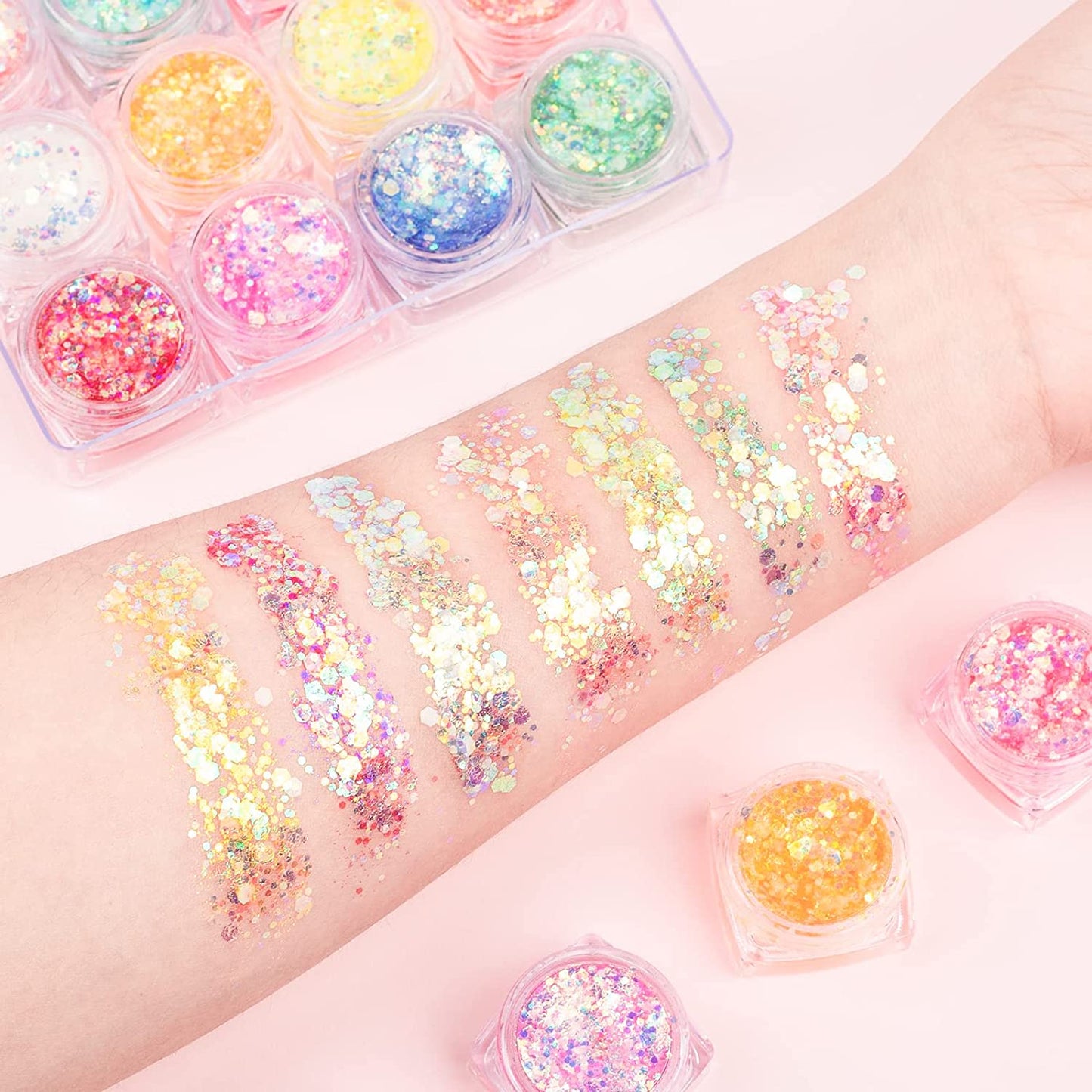Shine Bright with Bemoauty Glitter Gel - 12 Colors Luminous Iridescent Chunky Glitter | Self-Adhesive UV Black Light Formula for Body, Face, Hair & Eyeshadow | Perfect for Carnival, Halloween & Party Makeup