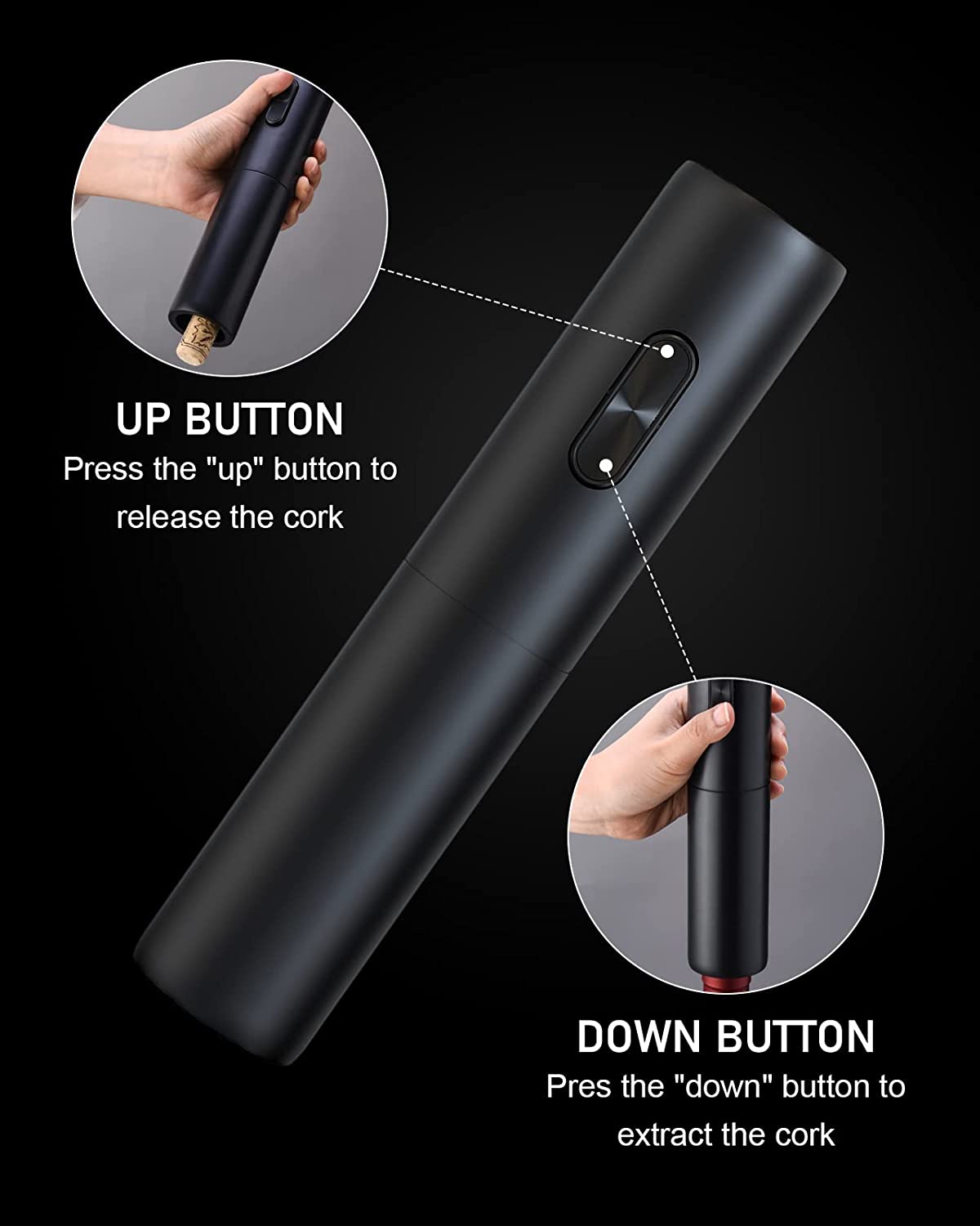 MYSWEETY Electric Wine Opener Battery Operated Bottle Openers Reusable Wine Corkscrew for Kitchen Home Bar Restaurant - Black