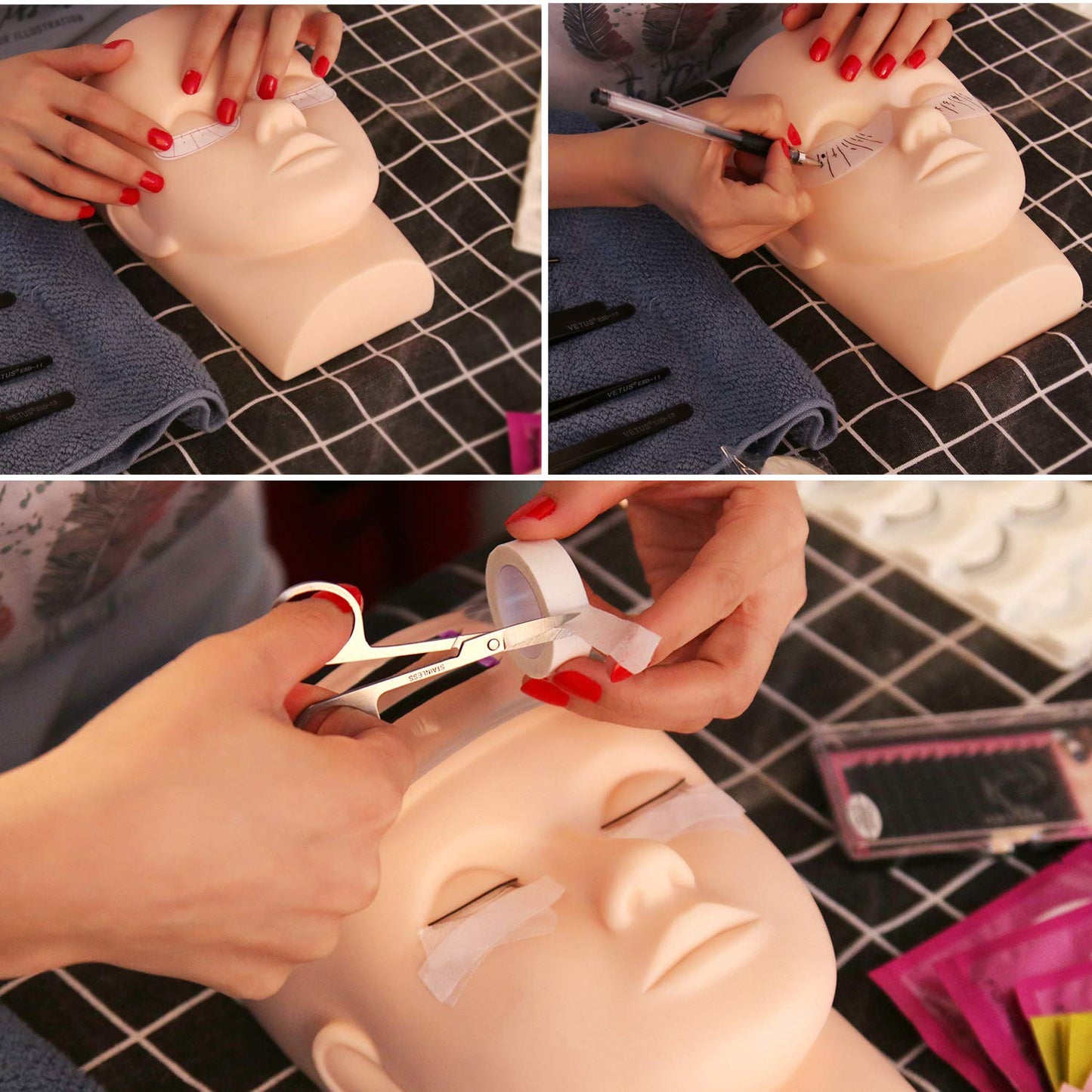 GHWMYD-Lash Eyelash Extension Kit, Mcwdoit Professional Lash Practice Kit with Flat Mannequin Head, Training Makeup Eye Lashes Grafting