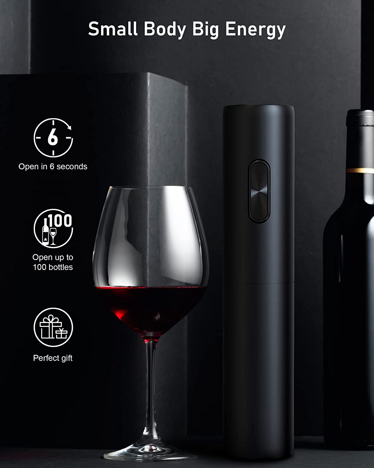 MYSWEETY Electric Wine Opener Battery Operated Bottle Openers Reusable Wine Corkscrew for Kitchen Home Bar Restaurant - Black