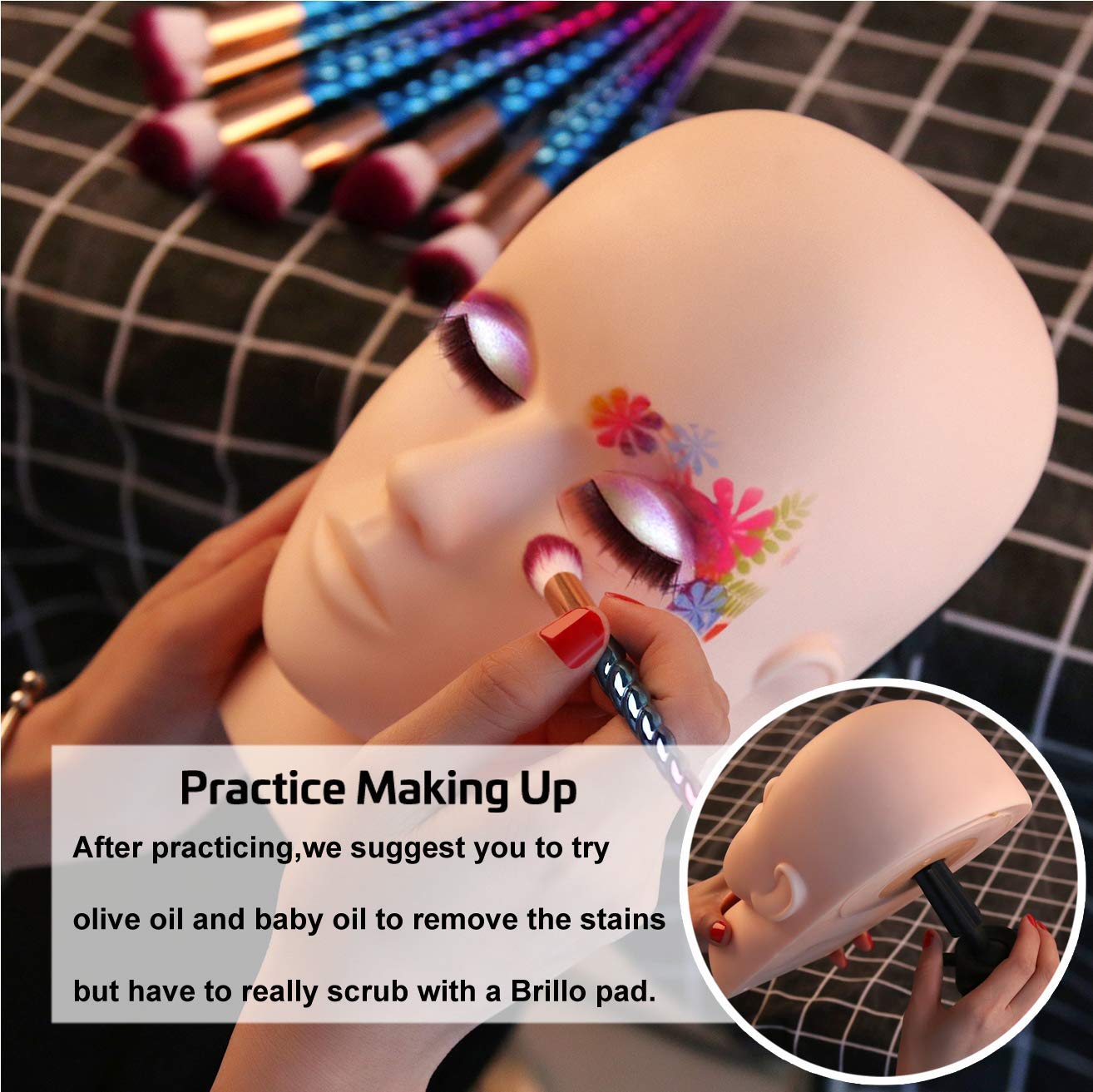 Silicone Training Mannequin Flat Head Makeup Practice Eyelash